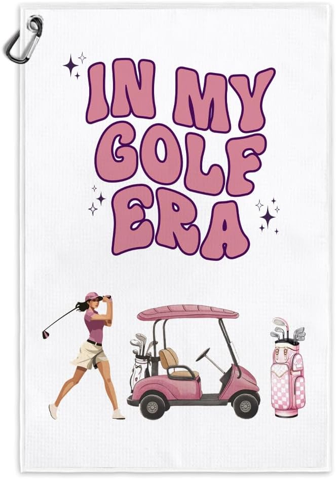 Msticey Pink Printed Microfiber Golf Towel with Clip, Funny Golf Gifts for Her, Mom, Girlfriend, Mother's Day, Birthday Gifts, Women's Golf Accessories - Image 1